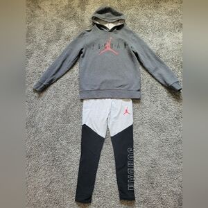 Nike Jordan Kids' Gray and Black Leggings Set with Red Accents Size 12-13yrs